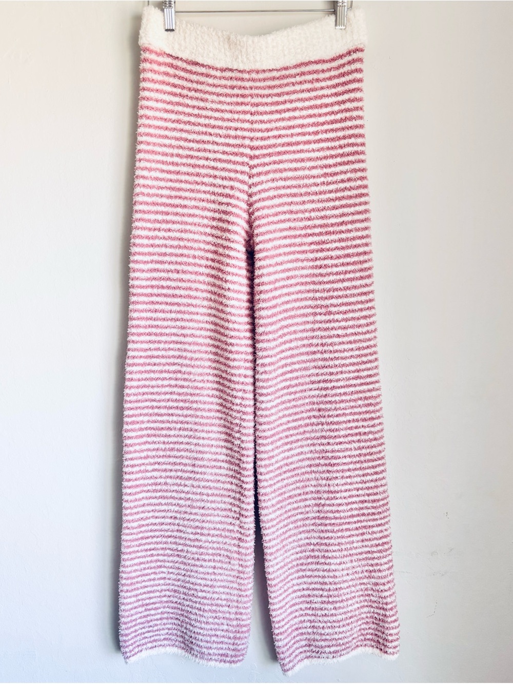 Pink Republic Junior’s Pink & White Striped Plush Wide Leg Lounge Pants, S